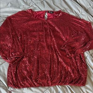Glamorous Sequin Blouse in Dark Red 2XL